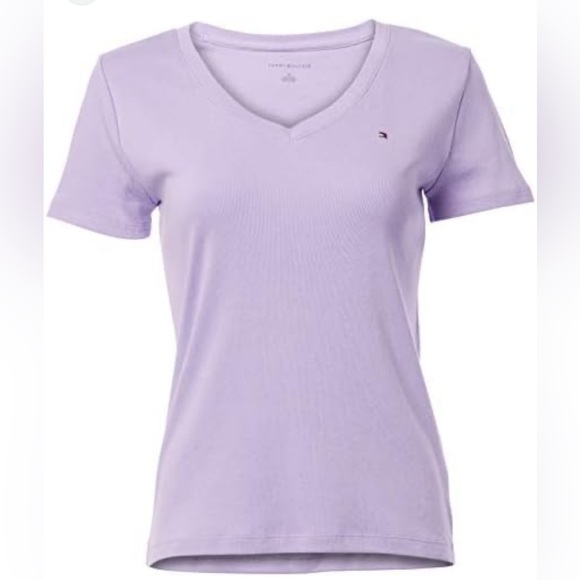 TOMMY HILFIGER COTTON T-SHIRT V-NECK WOMEN SHORT SLEEVES PURPLE COLOR SIZE 3X - Picture 4 of 7